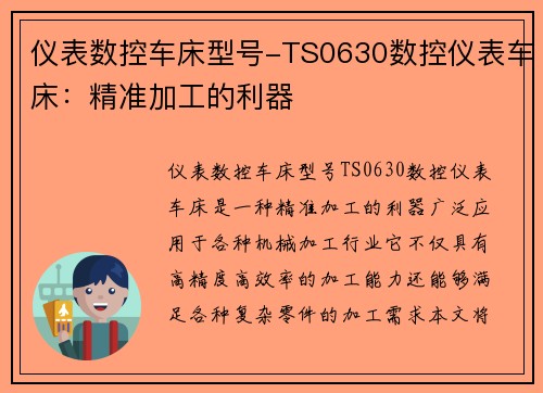 仪表数控车床型号-TS0630数控仪表车床：精准加工的利器